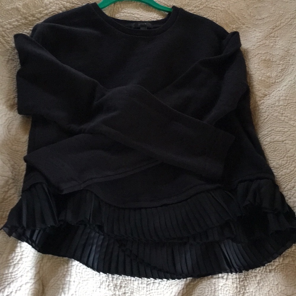 J CREW Black Pleated Ruffle Top Shirt Medium M